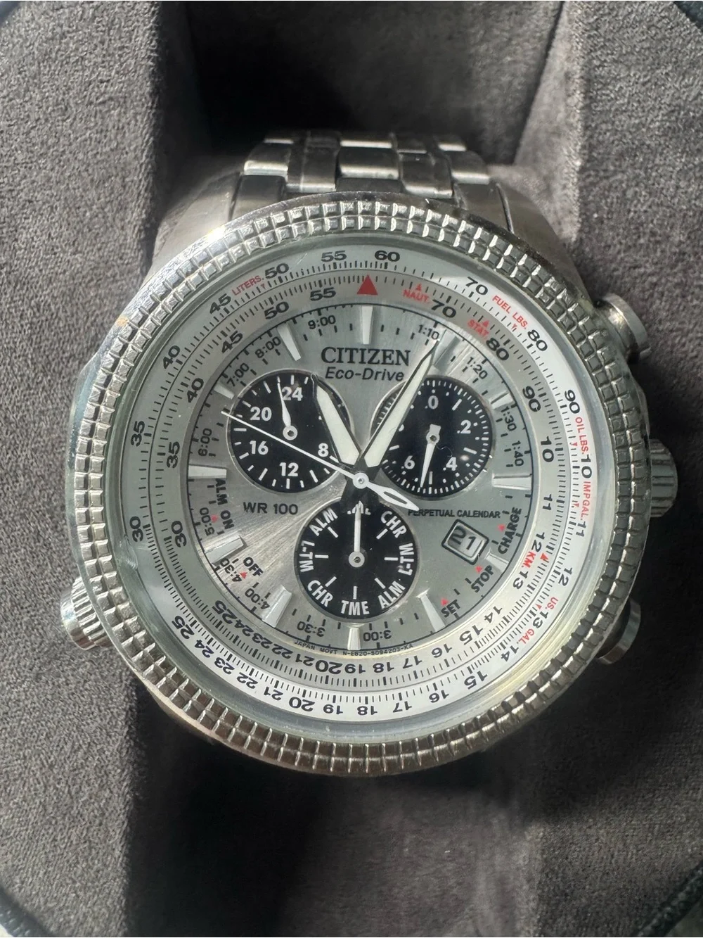 #212 Citizen Silver and Black Eco-Drive Chronograph Men’s Watch